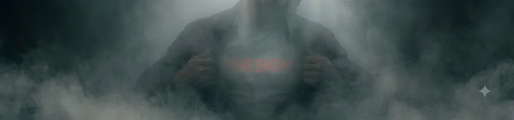 A figure revealing the Vinesight mark, emerging from the fog